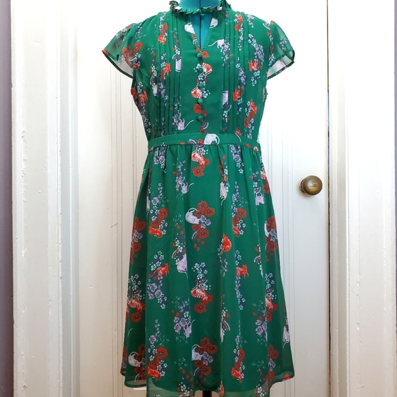 Modcloth Dresses & Skirts - Oh Say Can Museum Dress in Floral Cat Print